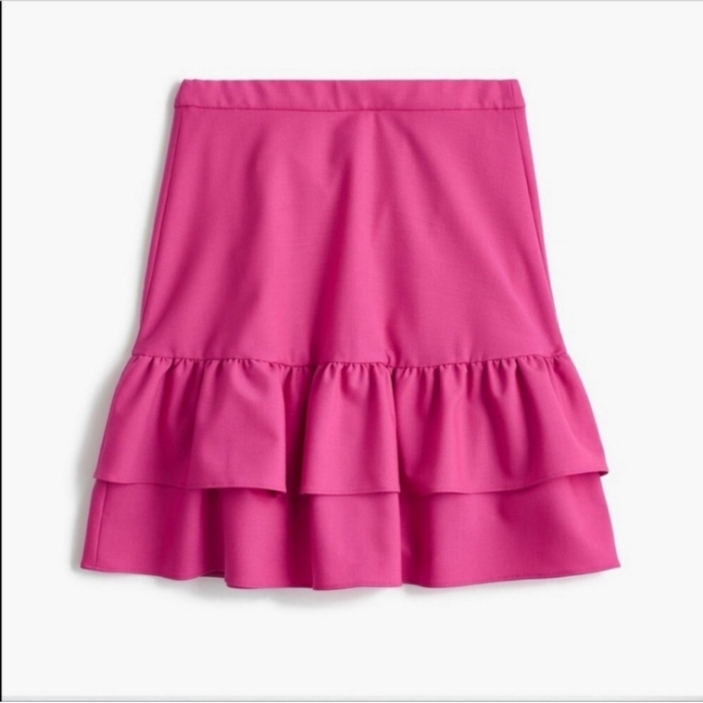 J.Crew Bright Pink Tiered Ruffle Skirt Wool Blend Size 00